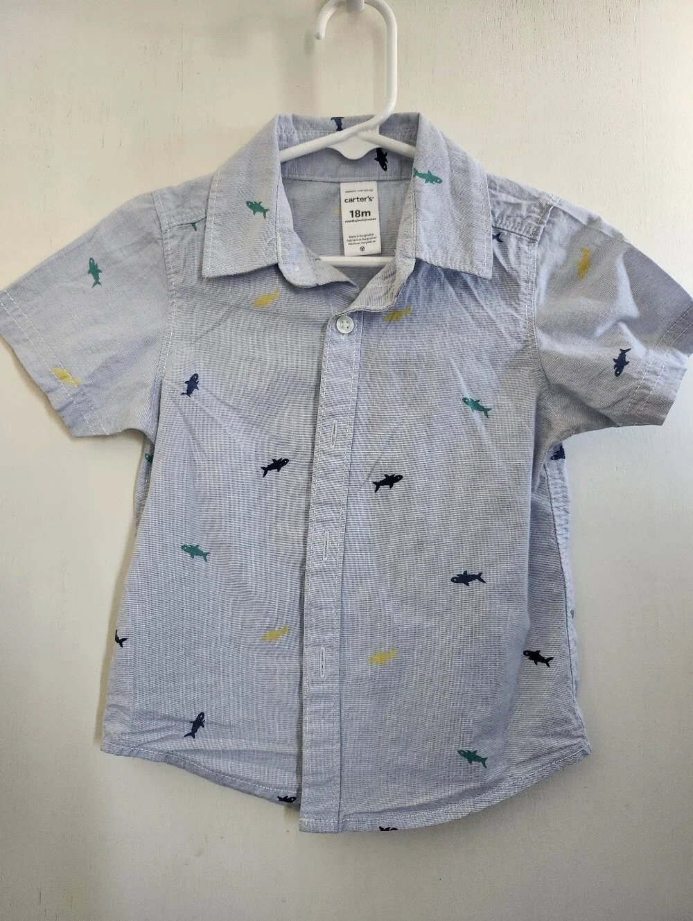 Carter's Light Blue Short-Sleeve Button-Down with Shark Print